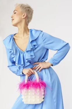 Blue Ruffle Maxi Shift Dress