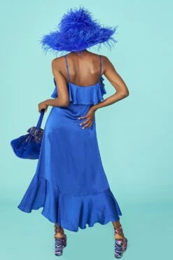 Blue Silk Blend Maxi Ruffle Dress -Deals Plain Midis Store blue silk blend maxi ruffle dress p14296 93666 image