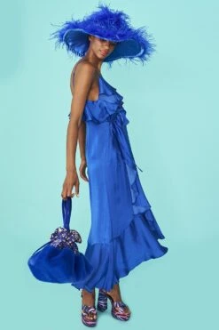 Blue Silk Blend Maxi Ruffle Dress -Deals Plain Midis Store blue silk blend maxi ruffle dress p14296 93667 image