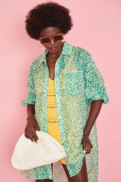 Green Semi-Sheer Shirt Dress -Deals Plain Midis Store green semi sheer shirt dress p12713 86103 image