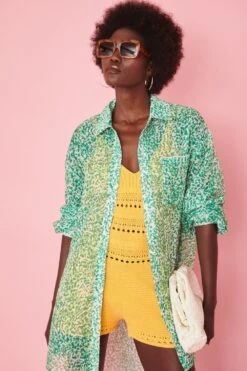 Green Semi-Sheer Shirt Dress -Deals Plain Midis Store green semi sheer shirt dress p12713 86104 image