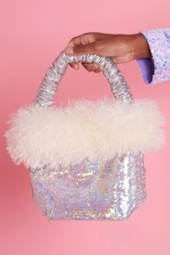 JAYLEY Bamboo Sequins Faux Fur Love Bag