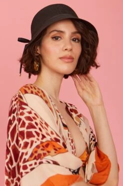 JAYLEY Bamboo Straw Hat In Black