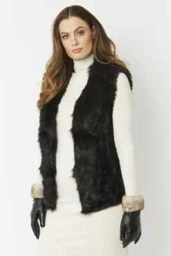JAYLEY Black Cashmere Blend Faux Fur Gilet -Deals Plain Midis Store jayley black cashmere blend faux fur gilet p3819 58170 image