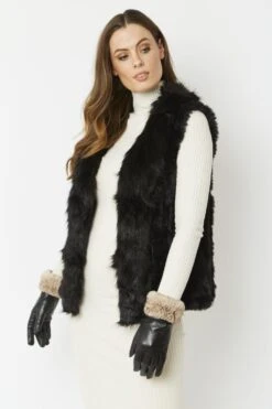 JAYLEY Black Cashmere Blend Faux Fur Gilet -Deals Plain Midis Store jayley black cashmere blend faux fur gilet p3819 58171 image