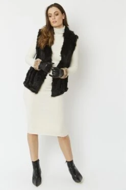 JAYLEY Black Cashmere Blend Faux Fur Gilet -Deals Plain Midis Store jayley black cashmere blend faux fur gilet p3819 58173 image