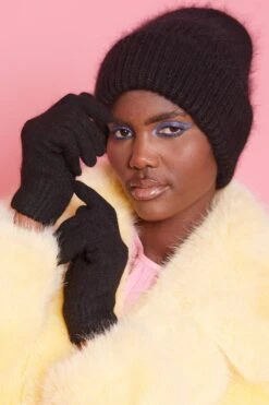 JAYLEY Black Cashmere Blend Gloves -Deals Plain Midis Store jayley black cashmere blend gloves p13760 93164 image