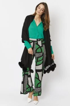 JAYLEY Black Cashmere Blend Wrap With Faux Fur Heart Poms -Deals Plain Midis Store jayley black cashmere blend wrap with faux fur heart poms p4825 62268 image