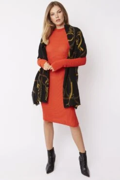 JAYLEY Black Cashmere & Silk Blend Wrap With Chain Print Design -Deals Plain Midis Store jayley black cashmere silk blend wrap with chain print design p5228 64477 image