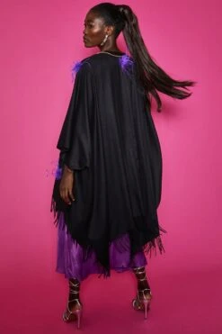 JAYLEY Black Cashmere Wrap With Purple Feathers -Deals Plain Midis Store jayley black cashmere wrap with purple feathers p10794 75409 image