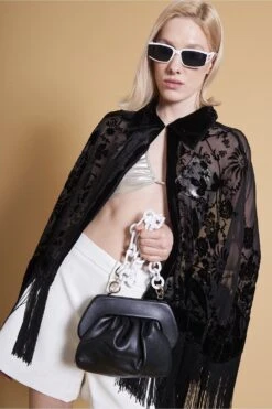 JAYLEY Black Charlotte Leather Clutch And Shoulder Handbag