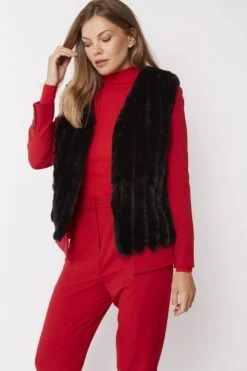 Deals Plain Midis Store -Deals Plain Midis Store jayley black faux fur faux suede vertical stripe gilet p5269 64691 image