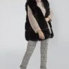 JAYLEY Black Faux Fur Long Hooded Gilet