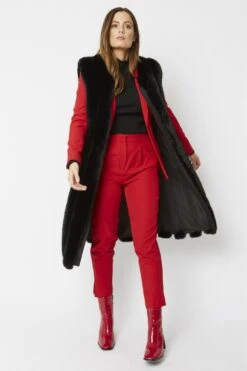 JAYLEY Black Faux Fur Midi-Maxi Gilet -Deals Plain Midis Store jayley black faux fur midi maxi gilet p5275 64726 image