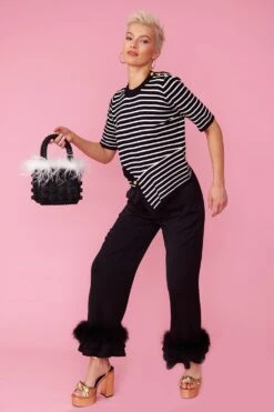 JAYLEY Black Handmade Pearl Tote Bag With Feather Trim -Deals Plain Midis Store jayley black handmade pearl tote bag with feather trim p11755 84138 image