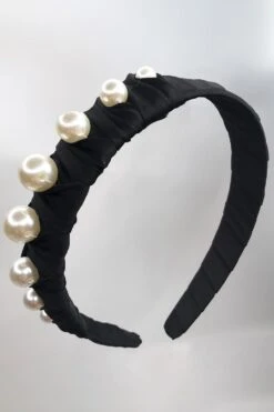 JAYLEY Black Ruched And Pearl Headband
