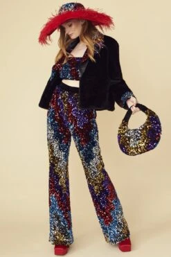 JAYLEY Black Sequin And Faux Fur Bag