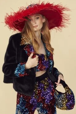 JAYLEY Black Sequin And Faux Fur Bag -Deals Plain Midis Store jayley black sequin and faux fur bag p12951 87750 image