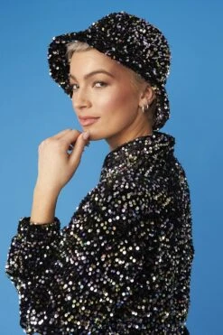 JAYLEY Black Sequin Bucket Hat -Deals Plain Midis Store jayley black sequin bucket hat p13555 91954 image