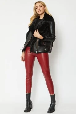 JAYLEY Black Shearling & Leather Gilet -Deals Plain Midis Store jayley black shearling leather gilet p7651 46437 image