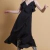 JAYLEY Black Silk Blend Maxi Ruffle Dress