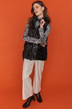 JAYLEY Black Velvet Sequin Gilet -Deals Plain Midis Store jayley black velvet sequin gilet p12364 90192 image