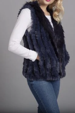 JAYLEY Blue Cashmere Blend Faux Fur Gilet -Deals Plain Midis Store jayley blue cashmere blend faux fur gilet p3817 58163 image