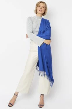JAYLEY Blue Cashmere Blend Scarf -Deals Plain Midis Store jayley blue cashmere blend scarf p4711 61708 image