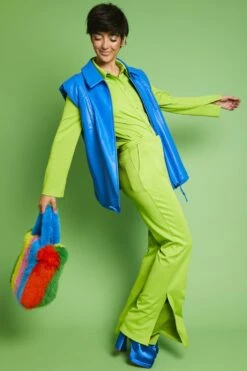 JAYLEY Blue Eco Leather Gilet -Deals Plain Midis Store jayley blue eco leather gilet p13748 93077 image