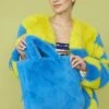 JAYLEY Blue Faux Fur Diamond Stitch Tote Bag