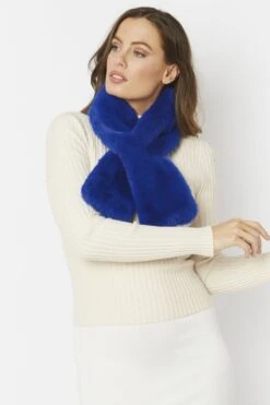JAYLEY Blue Faux Fur Scarf -Deals Plain Midis Store jayley blue faux fur scarf p4697 61638 image