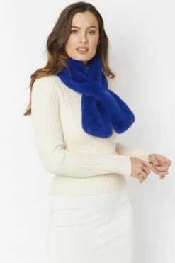 JAYLEY Blue Faux Fur Scarf -Deals Plain Midis Store jayley blue faux fur scarf p4697 61642 image