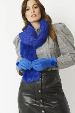 JAYLEY Blue Faux Suede Gloves With Faux Fur Pom -Deals Plain Midis Store jayley blue faux suede gloves with faux fur pom p4591 61160 image