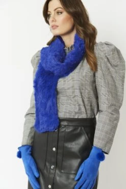 JAYLEY Blue Faux Suede Gloves With Faux Fur Pom -Deals Plain Midis Store jayley blue faux suede gloves with faux fur pom p4591 61161 image