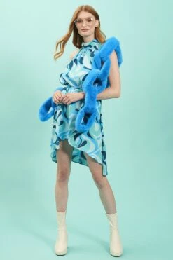 JAYLEY Blue Handcraft Faux Fur Chain Scarf -Deals Plain Midis Store jayley blue handcraft faux fur chain scarf p12726 86177 image