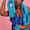 JAYLEY Blue Handcraft Faux Fur Chain Scarf