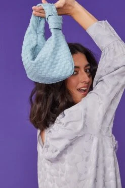 JAYLEY Blue Jodie Small Woven Shoulder Bag With Knot Detail