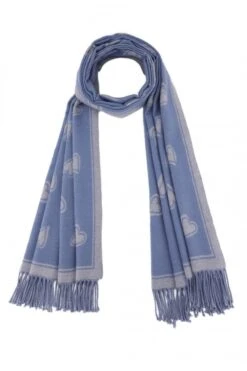 JAYLEY Blue Love Hearts Tassel Reversible Cashmere Blend Scarf