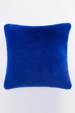 JAYLEY Blue Luxury Faux Fur Cushion Cover With Embroidered Parisian Design