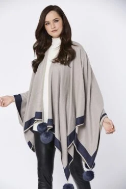 JAYLEY Blue Luxury Reversible Cashmere Blend Pom Pom Wrap -Deals Plain Midis Store jayley blue luxury reversible cashmere blend pom pom wrap p3508 56895 image