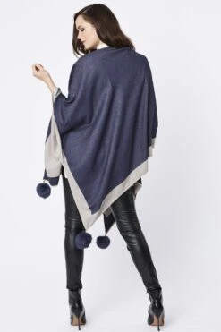 JAYLEY Blue Luxury Reversible Cashmere Blend Pom Pom Wrap -Deals Plain Midis Store jayley blue luxury reversible cashmere blend pom pom wrap p3508 56897 image