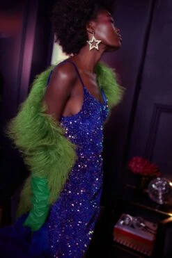 JAYLEY Blue Sequin Cami Ruffle Dress -Deals Plain Midis Store jayley blue sequin cami ruffle dress p11340 79088 image