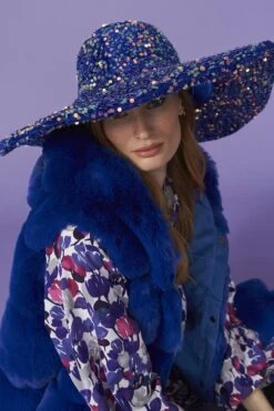 JAYLEY Blue Sequin Handmade Flapper Hat