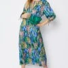 JAYLEY Blue Silk Animal Print Emma Dress