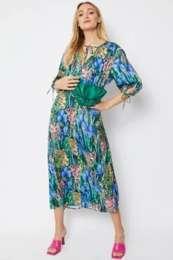 JAYLEY Blue Silk Animal Print Emma Dress