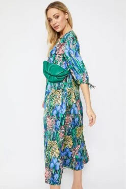JAYLEY Blue Silk Animal Print Emma Dress -Deals Plain Midis Store jayley blue silk animal print emma dress p8329 48004 image