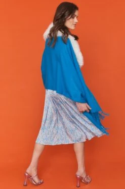 JAYLEY Blue Silk Blend Zebra Print Midi Dress -Deals Plain Midis Store jayley blue silk blend zebra print midi dress p13673 92697 image