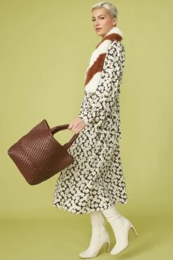 JAYLEY Brown And White Faux Fur Barber Style Scarf -Deals Plain Midis Store jayley brown and white faux fur barber style scarf p13196 89413 image