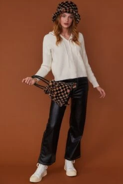 JAYLEY Brown Checkered Faux Fur Bag Faux Fur Bag