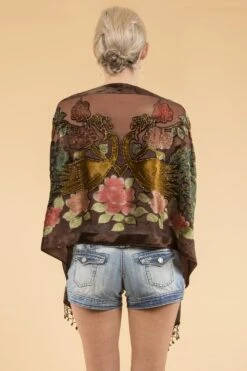 JAYLEY Brown Peacock Silk Devore Shawl -Deals Plain Midis Store jayley brown peacock silk devore shawl p8750 49107 image